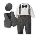 Beebi&uuml;likonnad Vasts&uuml;ndinud poistele Riided Romper + Vest + M&uuml;ts Pidulik Riietus Peokleit Kikilips Laste S&uuml;nnip&auml;evakleit 90cm