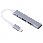 C-t&uuml;&uuml;pi jaotur-C-t&uuml;&uuml;pi mees-USB-ema-adapter Neli-&uuml;hes alumiiniumsulamist jaotur USB2.0/USB3.0-portidega USB interface h&otilde;be
