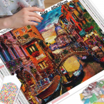 HUACANi t&auml;isteemanttikandid maastik Linnakivid teemantmaalimiseks Mere p&auml;ikeseloojangu teemantmosaiikristpistega seinakunst Full Square 20*30 cm