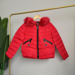 Naiste talvine vabaaja l&uuml;hike puuvillane jakk suure karvase kraega, naljakas n&auml;oga M punane