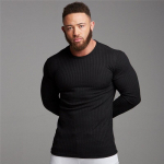 Muscleguys Fashion s&uuml;gis kootud treeningriided Meeste fitness Sport pikkade varrukatega topid Meeldiva kaelusega alumine s&auml;rk M must