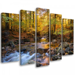 Viieosaline pildil&otilde;uenditr&uuml;kk Forest Autumn Brook Nature 100x70 oranž