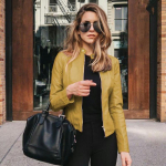 Naiste kevad-s&uuml;gis PU-jakk, t&otilde;mblukk, nahast mood, l&uuml;hikesed &otilde;hukesed massiivsed kardigan-&uuml;likonna topid M kollane