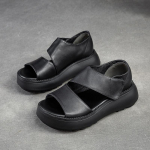 Johnature naiste sandaalid paksu talla Peep Toe platvormkingad ehtsast nahast vintage mugavad sandaalid 35 must