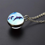 Blue Sea Marine Life Ehted Kaelakeed Kilpkonn Delfiin Merekarbid Kahepoolne Kristall-klaaskuuli ripats Kaelakee Naistele Meestele Kingitus