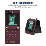 Galaxy Z Flip 5 Case 360 ​​t&auml;ieliku kaitsega ristkorpuse &uuml;mbris Samsung Galaxy Z Flip 5/4/3 teemantnahast rahakotipaelaga &uuml;mbrisaluse p&otilde;rutuskindel kate galaxy z flip 5