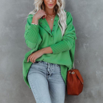 Naiste dressipluus Moodne V-kaelusega kapuutsiga nahkhiire varrukatega vabaaja s&auml;rk, l&otilde;ngaga pullover XL roheline