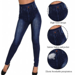 Naiste pliiatsp&uuml;ksid K&otilde;rge v&ouml;&ouml;kohaga prindiga s&auml;&auml;rised Fake Denim P&uuml;ksid Jeggings p&uuml;ksid S sinine