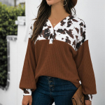 Naiste vaba vabaaja topp leopardimustrilise n&ouml;&ouml;biga pikkade varrukatega S kohv