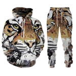 Tiger 3d Print Hoodie kost&uuml;&uuml;m s&uuml;gistalvise pullover meeste naiste komplektid Tiger dressir&otilde;ivaste unisex kapuuts + p&uuml;ksid kaheosaline komplekt 4XL gray
