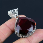 Punane Granaat V&auml;&auml;riskivi K&auml;sitsi valmistatud 925 Sterlingh&otilde;be Ripats, Granaadist Ehted Kaelakee, K&auml;sitsi valmistatud Kingitused Naistele, Pirnikujuline Antiik Ehted 2.16" punane