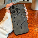 Luksuslik vintage mattnahast Magsafe'i juhtmevaba laadimis&uuml;mbris iPhone 15 14 Plus 13 12 11 Pro XS XR magnetiline pehme kaitseraua kate For iPhone 15 Pro Max must