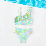 T&uuml;drukute kaldus &otilde;la kalakaal Baby Kids ujumistrikoo ujumiskost&uuml;&uuml;mid lastele Kaheosalised ujumisriided rannabikiinikomplektid 5-6years roheline