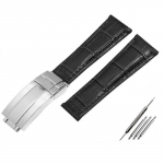 Krokodillimustriga ehtsast nahast kellarihmad 20 mm Rolexi kellarihma jaoks Daytona Submariner GMT RX k&auml;ev&otilde;ru kokkupandav pannal Black-silver 20mm With logo