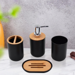 Vannitoatarvikute taldrik, vedelikupudel, plast, hambaharjatops, vannikomplekt, kaunistamiseks Black 4pcs