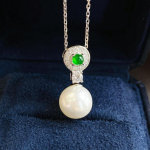 BELLA BOX naturaalne j&auml;&auml; l&auml;bipaistev roheline ahhaat roheline nefriit kaltsedoni naturaalne koorega helmed, &uuml;mmargused teemant v&otilde;luripatsiga naiste lihtne kaelakee Necklace+Pendant valge