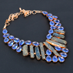 Natural Kyanite, Milky Opal Gemstone Handmade Copper Gift Necklace 18 u1l13