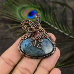 Natural Labradorite Gemstone Handmade Copper Wire Wrap Pendant 2.25 a6f14