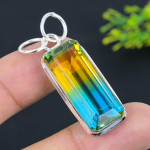 Natural Bi-Color Tourmaline Gemstone 925 Sterling Silver Pendant 1.97 j0n87