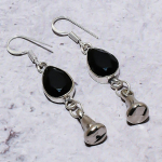 Natural Black Spinel Gemstone Handmade 925 Sterling Silver Earring 2.17 g1u69