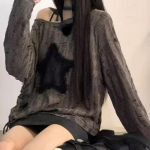 Grunge Hole T-s&auml;rk naiste moet&auml;htede printimine Y2k esteetilised lahtised s&auml;rgid Kpop Fairycore rebitud t-s&auml;rk Harajuku gooti t&auml;navar&otilde;ivad S hall