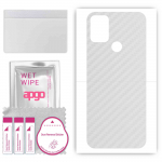 apgo Protective Skin Sticker for the back compatible with HTC Wildfire E2 Play, Wrap Film, Foil, Vinyl - Pattern Transparent Carbon