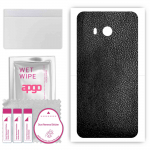 apgo Protective Skin Sticker for the back compatible with HTC U11 Life, Wrap Film, Foil, Vinyl - Pattern Black Leather