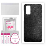 apgo Protective Skin Sticker for the back compatible with Samsung Galaxy S20 5G UW, Wrap Film, Foil, Vinyl - Pattern Black Leather