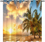 Coastal Beach Hawaii palmipuude muuli maastik 3D mustriga aknakardinate komplekt magamistoa kaunistamiseks Kodukaunistuse kardinad 170W200H(CM)67x78in&Grommet Top