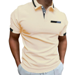 New men's casual POLO shirt chest false pockets lapel buttons business T-shirt tops male S khaki