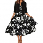 2 tk/komplekt Naiste mantli kleidikomplekt Poole varrukaga &uuml;hev&auml;rviline kardigan lilleprinteriga V-kaelusega varrukateta A-kujuline kleit pidulik pendeldamise stiilis naiste midikleidikomplekt XL