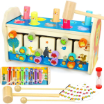 Haamerm&auml;ng ja ks&uuml;lofon Laste Montessori m&auml;nguasi 4-&uuml;hes Puidust m&auml;nguasimotoorse arengu kuubik haamripingiga Laste m&auml;nguasi Haamerm&auml;ng kingituseks 25*15*11cm,No music
