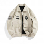 Kevadine ja s&uuml;gisene uus militaarstiilis piloot-nahkjope meeste suures suuruses Slim Fit rev&auml;&auml;ritikandiga meeste nahkmantel M