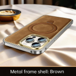 Nahast magnetiline telefoni&uuml;mbris Iphone 14 15 Pro Max luksusliku &auml;ri Lertheri metallraamiga kate telefonile IPHON 14 Pro 15 Promax iPhone 14 must