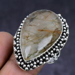 Golden Rutile Gemstone 925 Sterling Silver gift Jewelry Ring Size 9 Q3v86