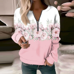 Naiste Dressipluus Pullover Basic Quarter T&otilde;mblukuga Pikkade Varrukatega Print Lilled Pusa vabaaja topp L sinine