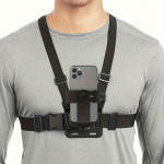 1tk reguleeritav rinnale kinnitatav nutitelefoni rakmed, k&auml;ed-vabad telefonihoidik koos turvarihmadega v&auml;lispordiks ja tegevuste salvestamiseks Black front chest strap