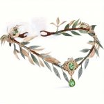 1tk Delicate Handmade Fairy Flower Peapael - &Otilde;rn metsamaa p&auml;kapikukroon metsalehtede kaunistusega, roheline ja kuldne, ainult keemiline puhastus! A