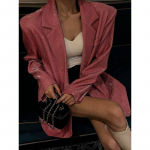 Naiste eriti suur vintage litritega &uuml;likond, keskmise pikkusega mantelbleiser 4XL roosa punane v&auml;rv