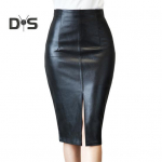 Naiste seelik, k&otilde;rge v&ouml;&ouml;kohaga &uuml;mbris Slim Fit k&otilde;hn kunstnahast l&otilde;hestatud all&auml;&auml;r p&otilde;lvepikkus &uuml;hev&auml;rviline sile t&otilde;mblukk OL commute naiste midi seelik S must