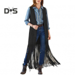 Naiste vest narmastega pikk tutt avatud eest varrukateta lahtine 70ndate hipi kardigan &uuml;hev&auml;rviline plaaster tasku kauboi cosplay vest XL must