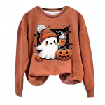 Naiste Halloweeni dressipluus Cartoon Pumpkin Bat Ghost Print Crew kaelus, pikkade varrukatega pullover, igap&auml;evane riietus pendelr&auml;tt S roheline