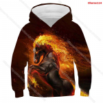3D-print Hobune Kapuutsiga Pusa S&uuml;gis Talv Lapsed Poisid T&uuml;drukud Loomad Pusad Harajuku V&auml;ikelapse Spordikost&uuml;&uuml;m Laste &Uuml;kssarvik Pullover 160