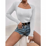 S&uuml;giskandiline kaelusega Pullover Kampsunid Naiste Kootud Kampsun Top Talvine Kudumid Alumine Kampsun Pluus 2XL valge