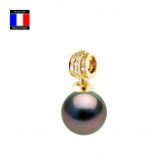 Compagnie G&eacute;n&eacute;rale des Perles - Pendentif Diamants 0.50 Cts V&eacute;ritable Perle de Tahiti Ronde 11-12 mm Or Jaune 18 Cts - Bijou Femme
