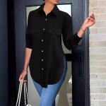 Naiste &uuml;hev&auml;rviline pikkade varrukatega POLO-kraega Slim Fit s&auml;rk XXL must