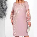 Suvine pits-lapiga tr&uuml;kitud suures suuruses naiste kleit pikkade varrukatega 4XL roosa