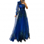 Naiste &otilde;htukleit 3D lilledekoratsiooniga &Uuml;he &otilde;laga Plisseeritud Plisseeritud T&uuml;ll Banketikleit XL sinine