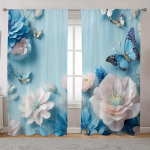 2 tk Klassikalises stiilis lille- ja liblikaprinteriga kardinad Kunstilised aknakatted elutuppa K&ouml;&ouml;k Magamistoa T&ouml;&ouml;tuba S&ouml;&ouml;gituba (W50cmxH130cm)x2&Grommet Top white
