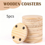 5 tk 4-tollised &uuml;mmargused puidust alusalused libisemiskindla silikoonp&otilde;hjaga meisterdamiseks, maalimiseks ja graveerimiseks &ndash; ideaalne kodukaunistuseks 5pcs